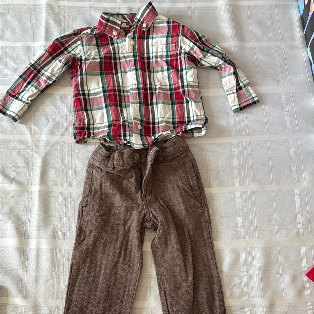 Gymboree Plaid Button-Up Shirt and Brown Pants Set